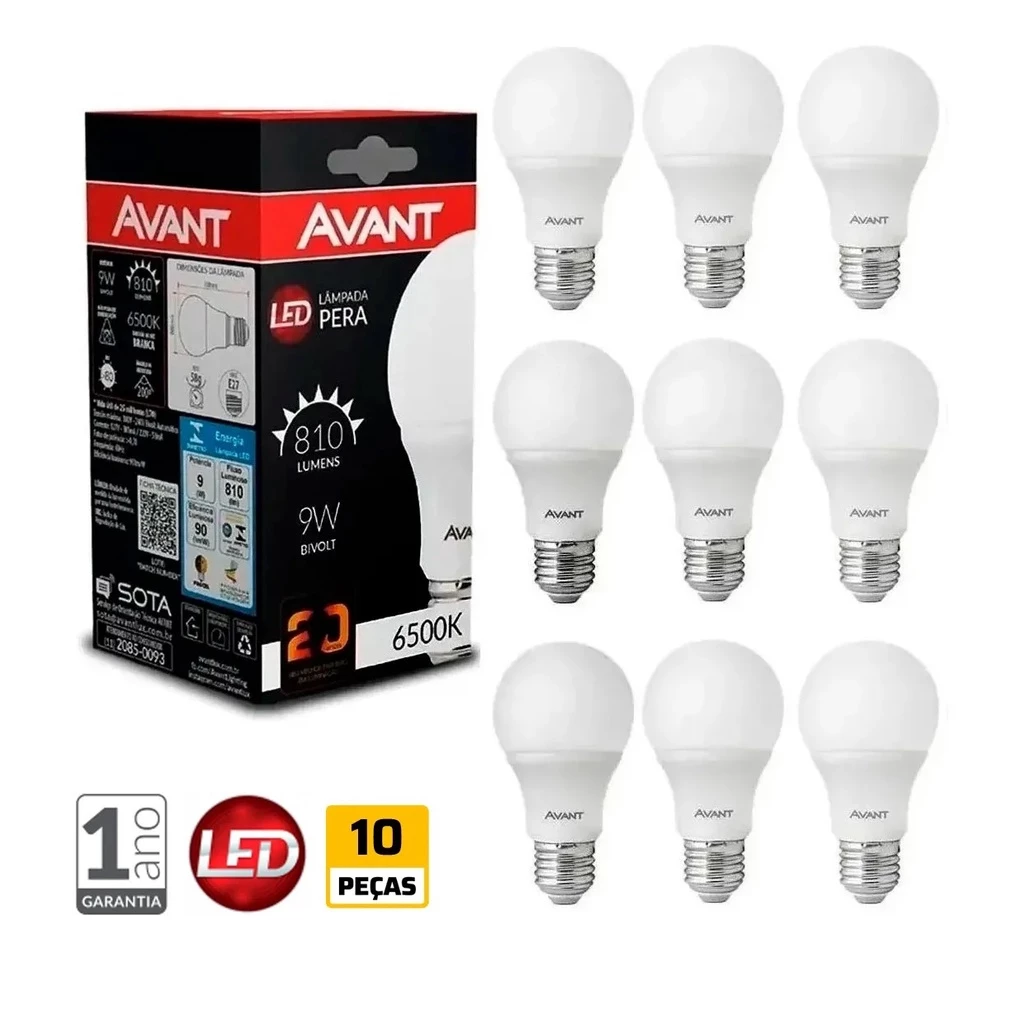 Kit 10 Lâmpadas LED Avant Pera 9W